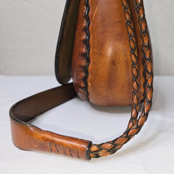 VTG 70s WYLY’S Leather Saddle Bag RUNWAY Gypsy Boho Festival Shoulder Bag Purse - Picture 6 of 10